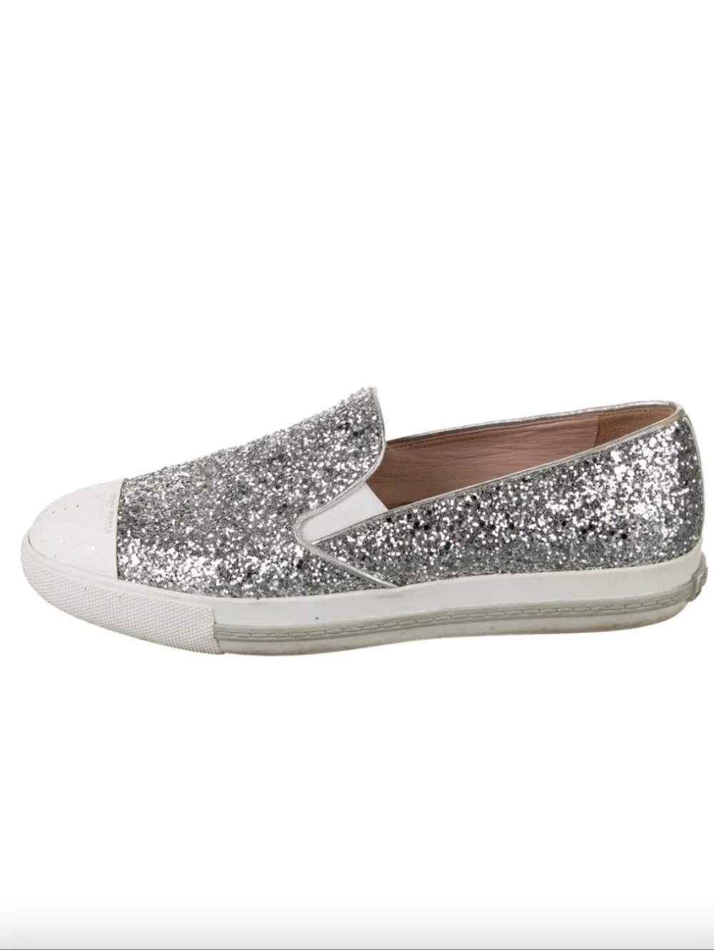 ​Miu Miu Silver Glitter Slip-On Sneakers - 38.5